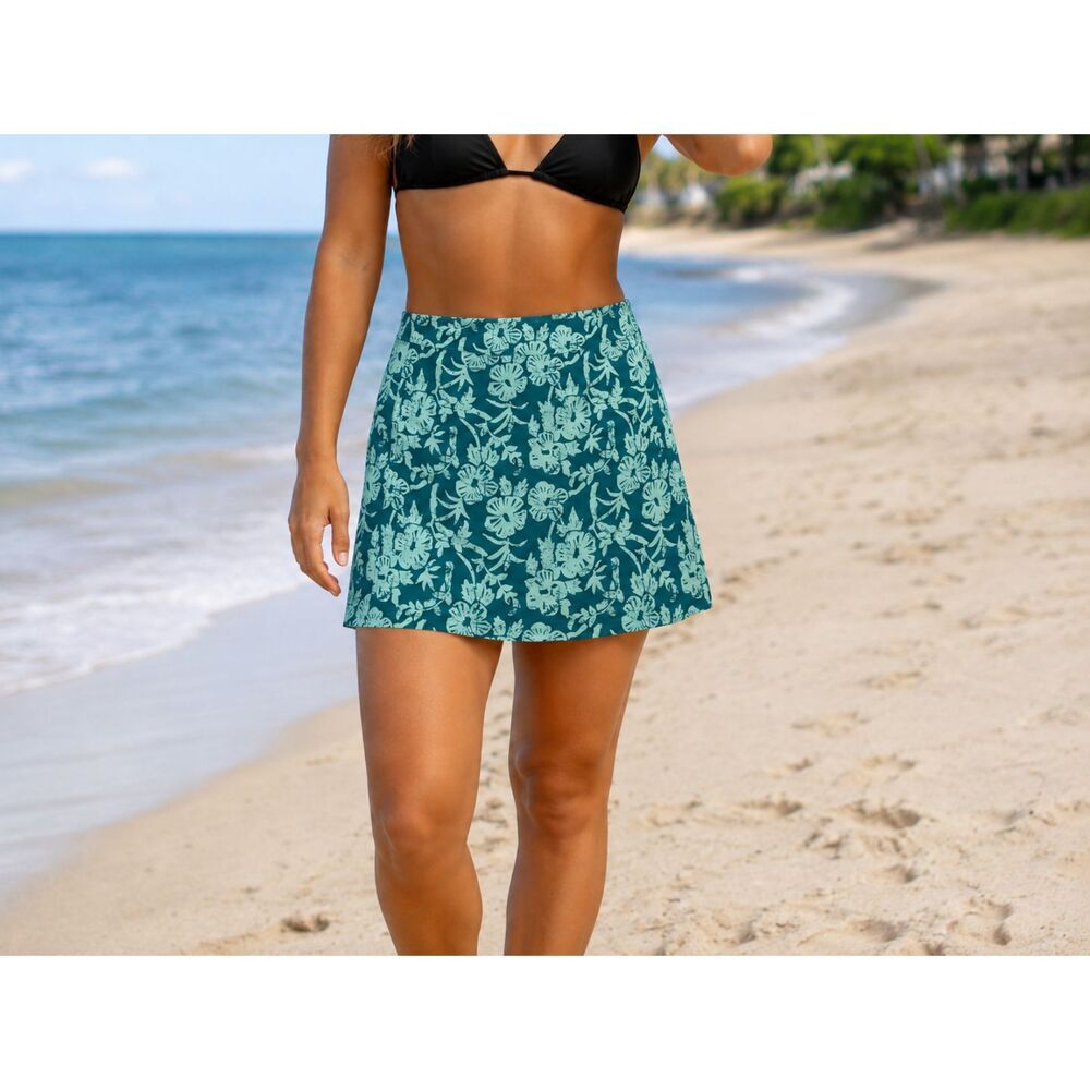 Rip Skirt Hawaii Wrap Womens Sz M Teal Green Swim Cover Tropical Beach Length 2